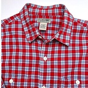 LL Bean Men Button Up Plaid Flannel Shirt Red White Size M Cotton Casual Classic